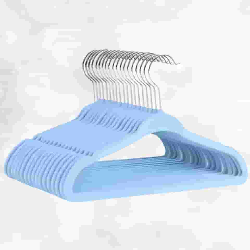 Cabide Infantil de Veludo Azul, Kit com 20 Unidades, Ultrafino Antideslizante para roupas delicadas