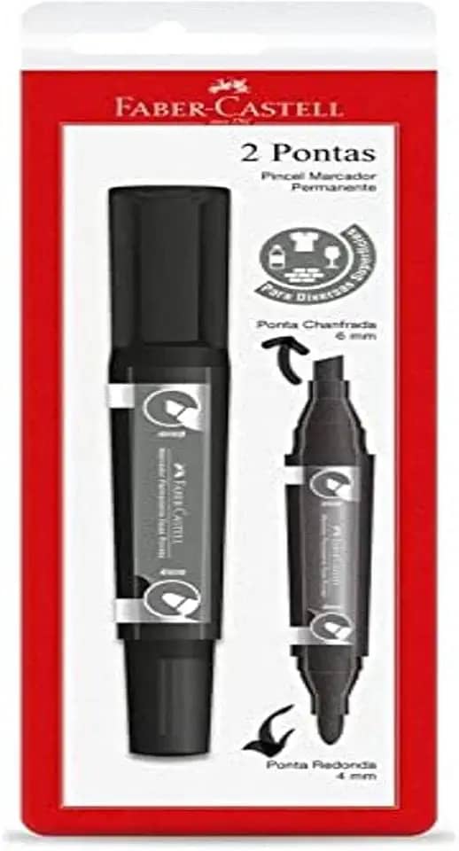 Marcador Permanente, Faber-Castell, duas pontas, SM/MP2PPR,em cartela, cor preto