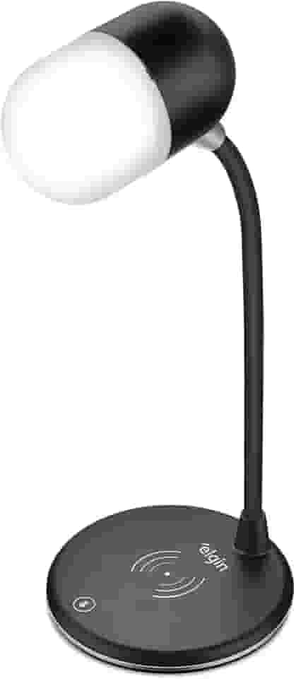 Luminária LED de Mesa 3 em 1 2700-6500k Elgin Com carregador Sem Fio e Caixa de Som Bluetooth Preta