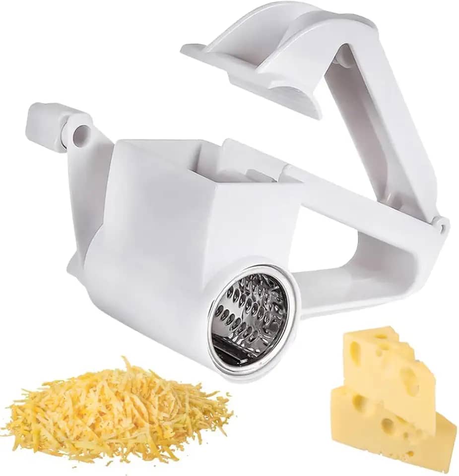 Ralador Giratório Manual 3 em 1 – Lâminas de Aço Inox e Manivela Reforçada | Ideal para Queijos, Chocolate, Legumes e Nozes | Prático, Durável e Fácil de Limpar