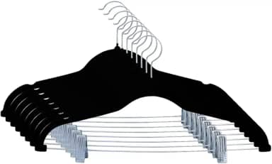 Kit 10 Cabides Veludo Presilha Preto Adulto Grande Reforçado Premium Calça Saia Camiseta