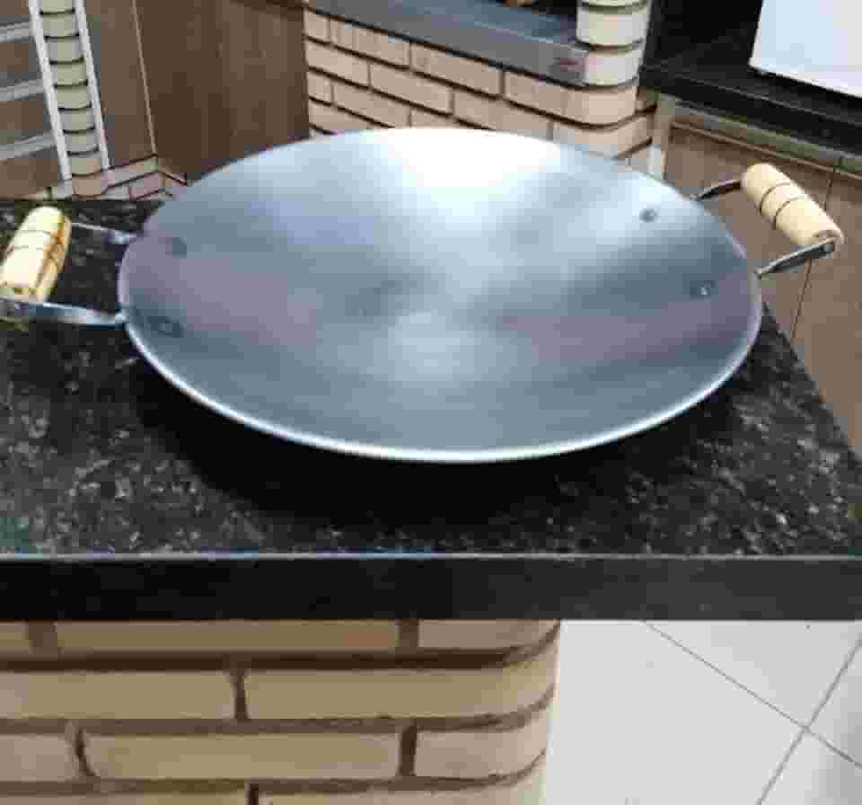 Tacho Disco De Arado Frigideira Wok Chapa Em Aço Carbono Rustico Cabo Em Madeira