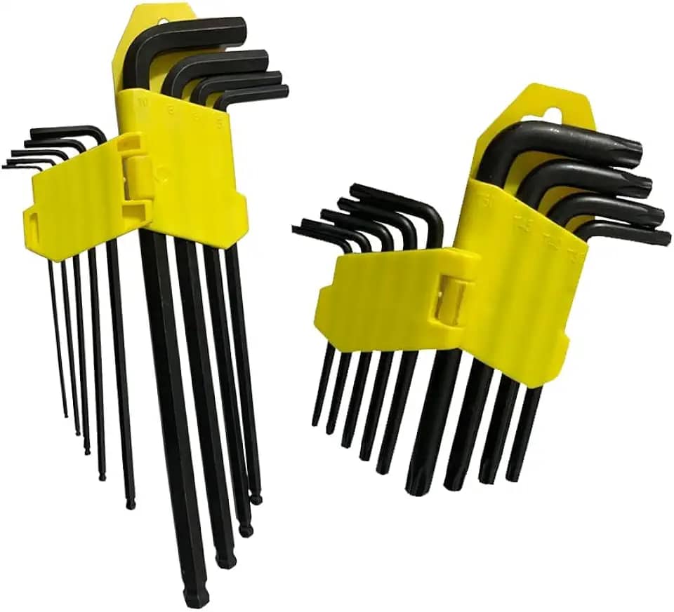 Kit Jogo Chave Torx L Longa E Allen Torque Bola 18 Peças Furo Guia Profissional