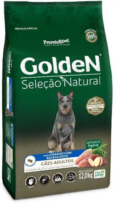 PremieR Pet Golden Seleção Natural Ração Seca para Cães Adultos Porte Médio e Grande Sabor Frango com Batata Doce 12kg