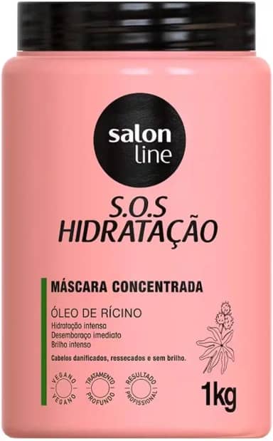Salon Line, Máscara Capilar, SOS Hidratação, Óleo de Rícino, Vegana - Cabelos Todos os Tipos de Cabelos, 1 Kg