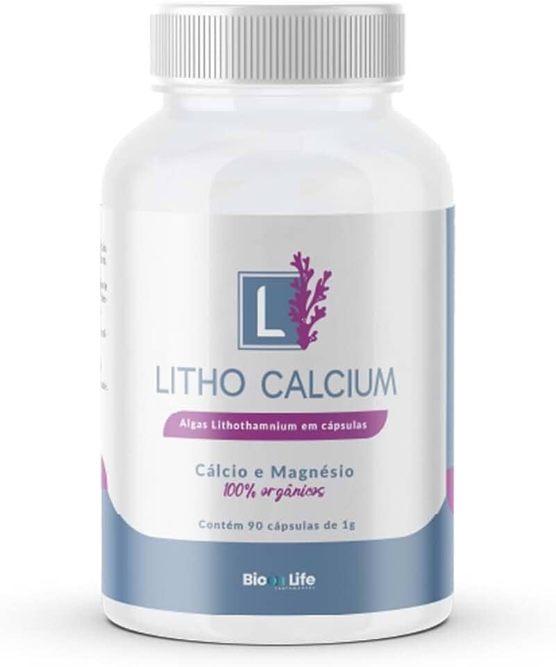 Litho Calcium – Cálcio Magnésio Premium Algas Marinhas Lithothamnium - 72 Minerais Biodisponíveis Anti-idade Ossos Fortes Energia Vitalidade 90 Cápsulas Vegetais