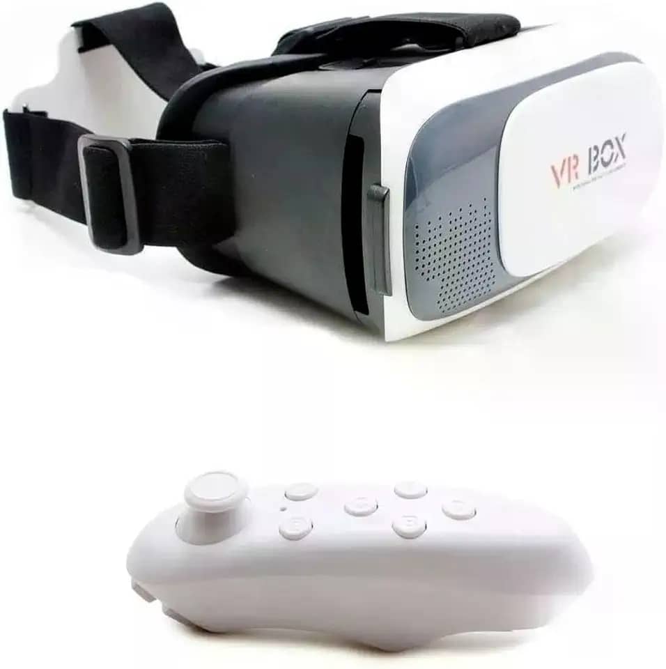 Óculos de Realidade Virtual 3D 360 com Controle Bluetooth, Compatível com Android/iOS, Branco e Preto, Lentes 42mm, Tela 4.5-6 Polegadas