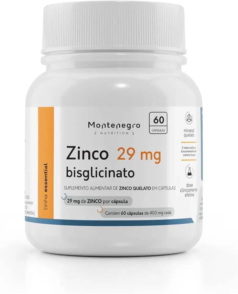 Zinco quelato bisglicinato 29 mg 60 cápsulas - Montenegro Nutrition