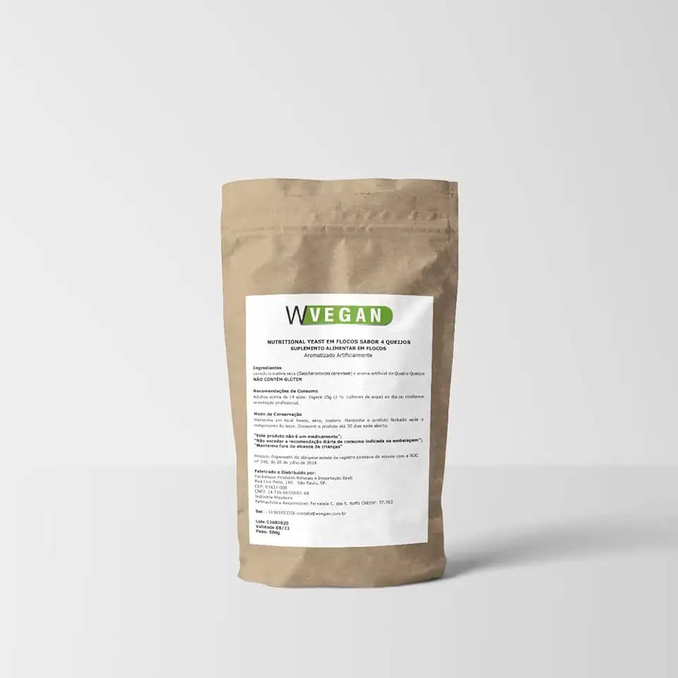 Nutritional Yeast 500g Sabor 4 Queijos Embalagem Refil WVegan Vegano