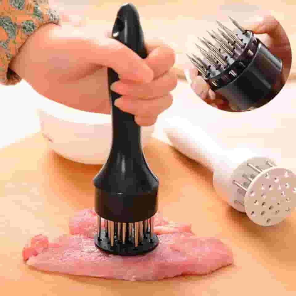 Amaciador de carne com 24 lâminas de agulha ultra afiadas de aço inoxidável, máquina de cozinha resistente para amaciar carne, peru, frango, bife, vitela, porco, peixe, etc. (preto)