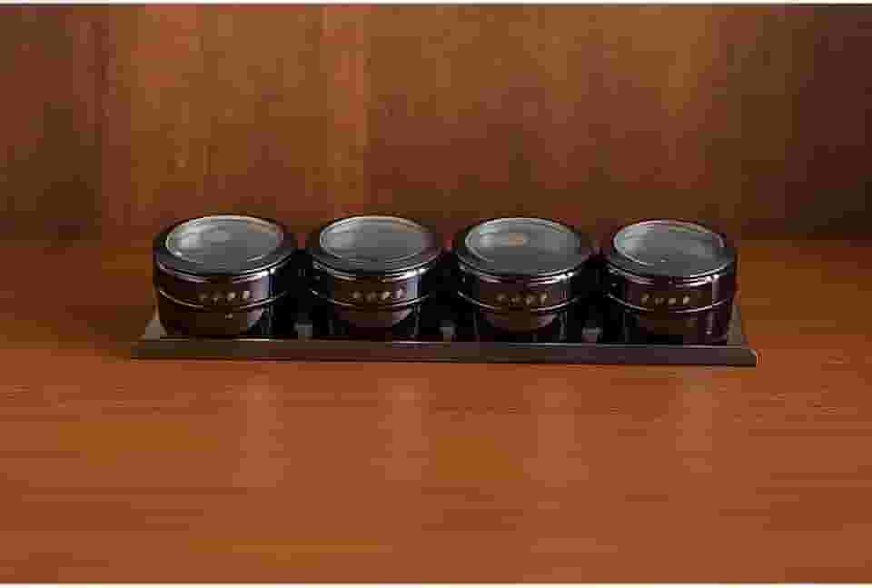 Porta Temperos Inox Magnético Com Ímã Kit Organizador de Condimentos Com Potes Para Cozinha Geladeira (Grafite)