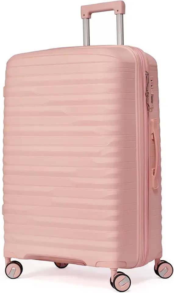 Mala De Viagem Grande 32Kg Polipropileno 8 Rodas 360 Giratória Para Despachar Rígida Leve Tamanho G Viagem Internacional Resistente (ROSA CLARO, Grande)