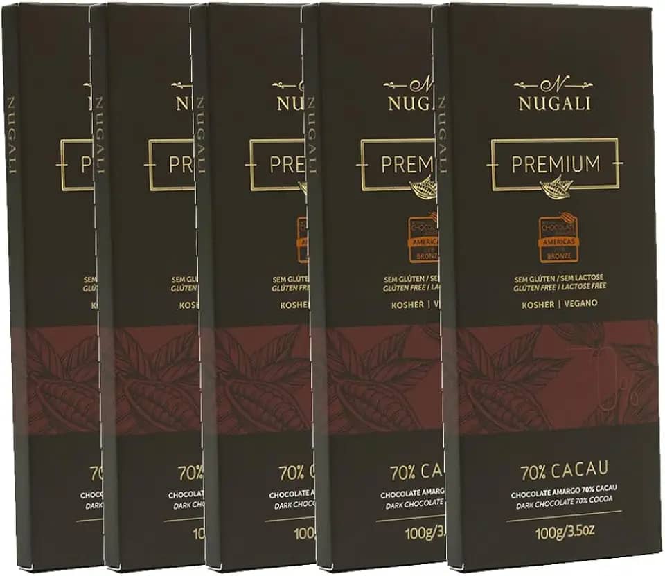 Kit Barra de Chocolate Amargo 70% – Nugali – 5unidades de 100g