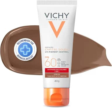 Vichy, Pigment Control, Protetor Solar Facial anti manchas com Alta cobertura, Vitamina B3, Ácido Tranexâmico, FPS60, 40g