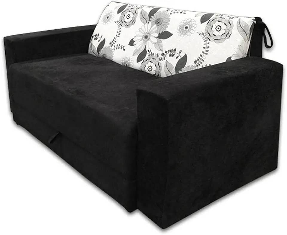 Sofá-cama 2 Lugares Pratik 5000 Mamflex Preto/cinza Floral Suede Amassado