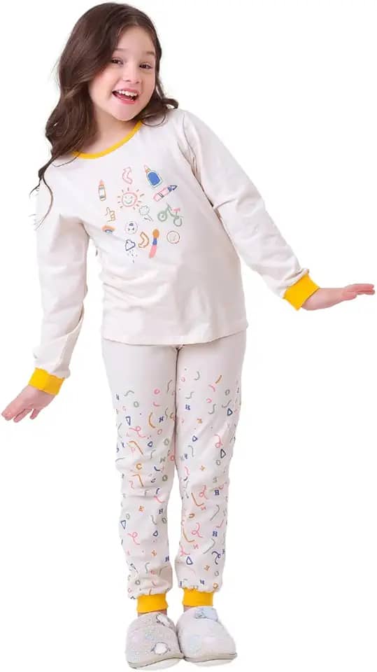 Pijama Infantil Inverno com punho para Meninas 1 ao10 anos com detalhes Luxo Interativos 100% algodão + 10 estampas a escolher