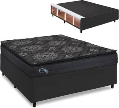 Cama Box Baú Queen Colchão com Molas Ensacadas City Pillow Top 158x198x67cm Preto
