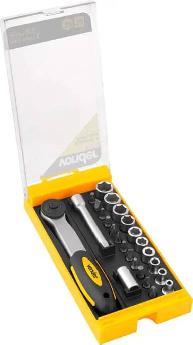 Vonder, Jogo De Soquetes E Ponteiras Com Encaixe De 1/4', 4 Mm A 13 Mm, Com 25 Peças.