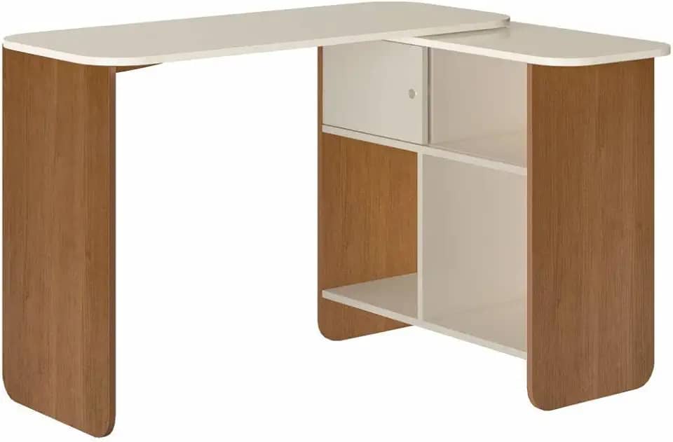 Escrivaninha em L, reta ou fechada Tampo com rotação 4 nichos NOMAD Cor Cinamomo/Off White - Artely