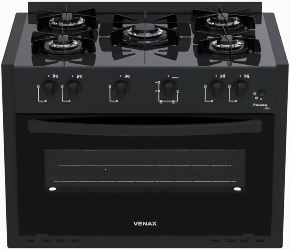 Fogao de Embutir 5 Bocas Venax Picasso Line Preto Fosco Gas Glp
