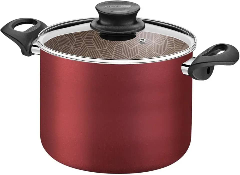 Caldeirão Tramontina Paris em Alumínio com Revestimento Interno e Externo em Antiaderente Starflon Max Vermelho com Tampa de Vidro 18 cm 3,1 L
