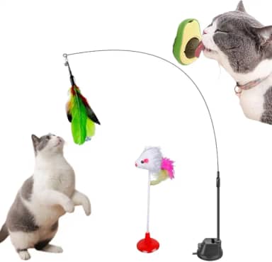 Kit 3 Brinquedo Gato Varinha Pássaro Com Ventosa Fixa Chao Parede Janela Bolinha Catnip