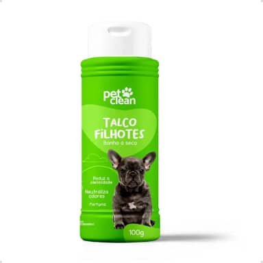Talco Banho a Seco Filhotes Sem Enxague 100 gramas Cheiroso Para Cães e Gatos Elimina Odores Pet Clean