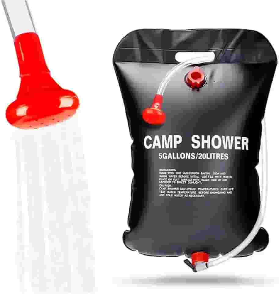 Chuveiro Portátil para Camping, 20 Litros, Aquecimento Solar, com Mangueira e Regador, Preto