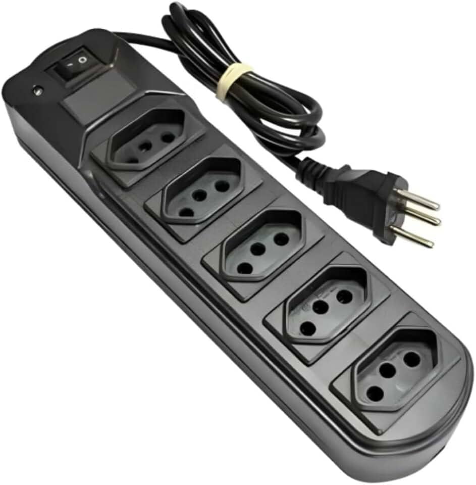 Filtro de Linha 5 Tomadas, Bivolt 110/220V, Proteção Contra Surtos, Cabo 80cm, Preto