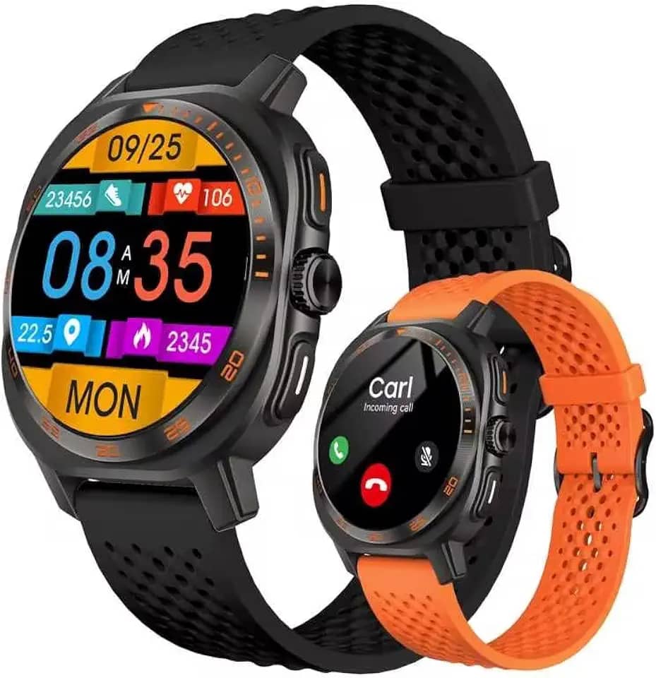 Smartwatch Relógio inteligente Masculino, Tela AMOLED, ChatGPT, Relogio Inteligente, 150+ Modos Esportivos, Chamadas Bluetooth, 3ATM a Prova d'Agua Compatível com iOS e Android, 2 Pulseiras