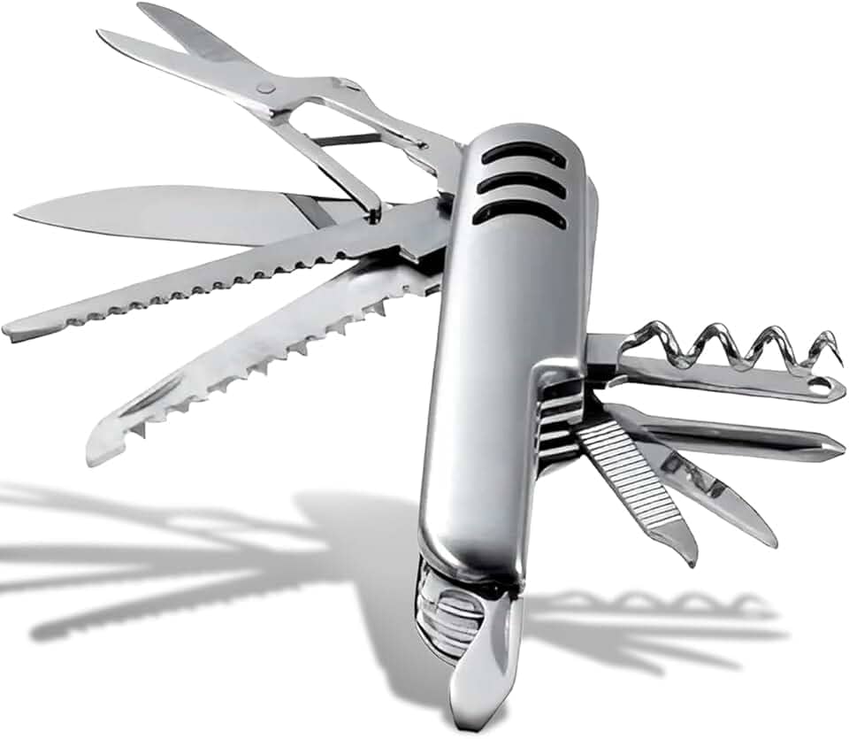 Canivete Suiço Multifuncional Inox 10 em 1 Portátil Dobrável Ferramenta Camping Pesca Viagem Sobrevivência Corte Abridor Tesoura Chave Phillips Saca Rolhas Serra Compacto (1)
