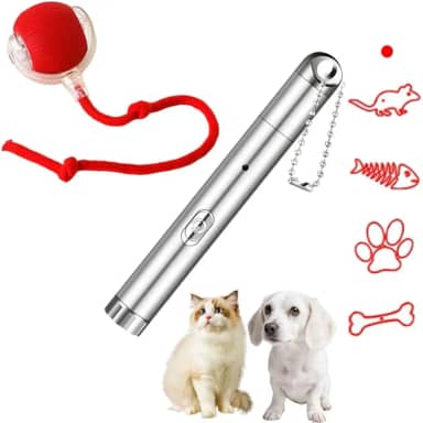 Conjunto de brinquedos interativos para gatos – bola de perseguição inteligente de 3 modos com ponteiro de luz vermelha de 5 LEDs, carregamento rápido USB e material ABS durável – Brinquedos