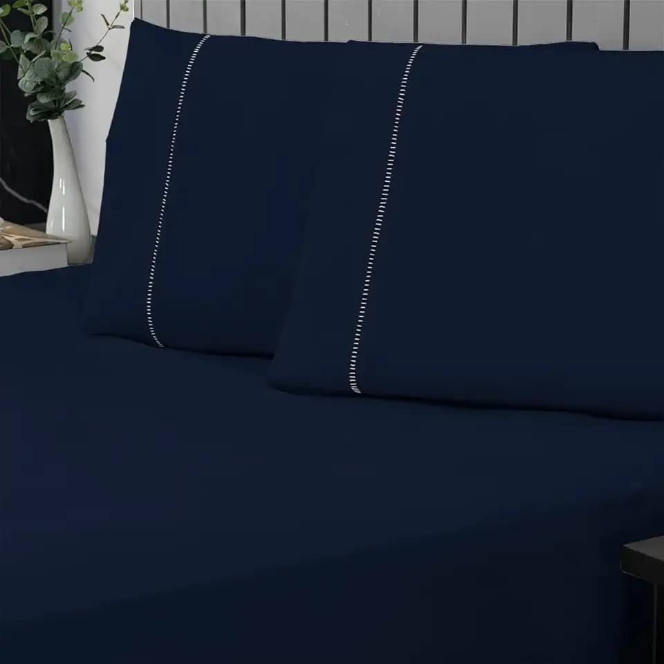 Jogo de Cama King Percal 400 Fios Ponto Palito 03 Peças, Antiácaro, Anti-pilling com Toque Macio - Azul Marinho