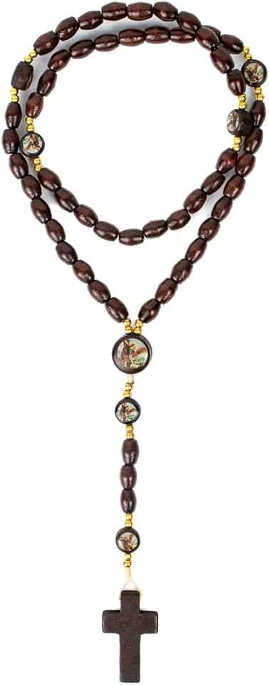 Terço Madeira Arcanjo Conta 8mm 45 cm Marrom