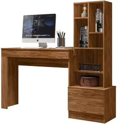 Escrivaninha Mesa de Computador Lion com Estante e 1 Gaveta Cinamomo Mel