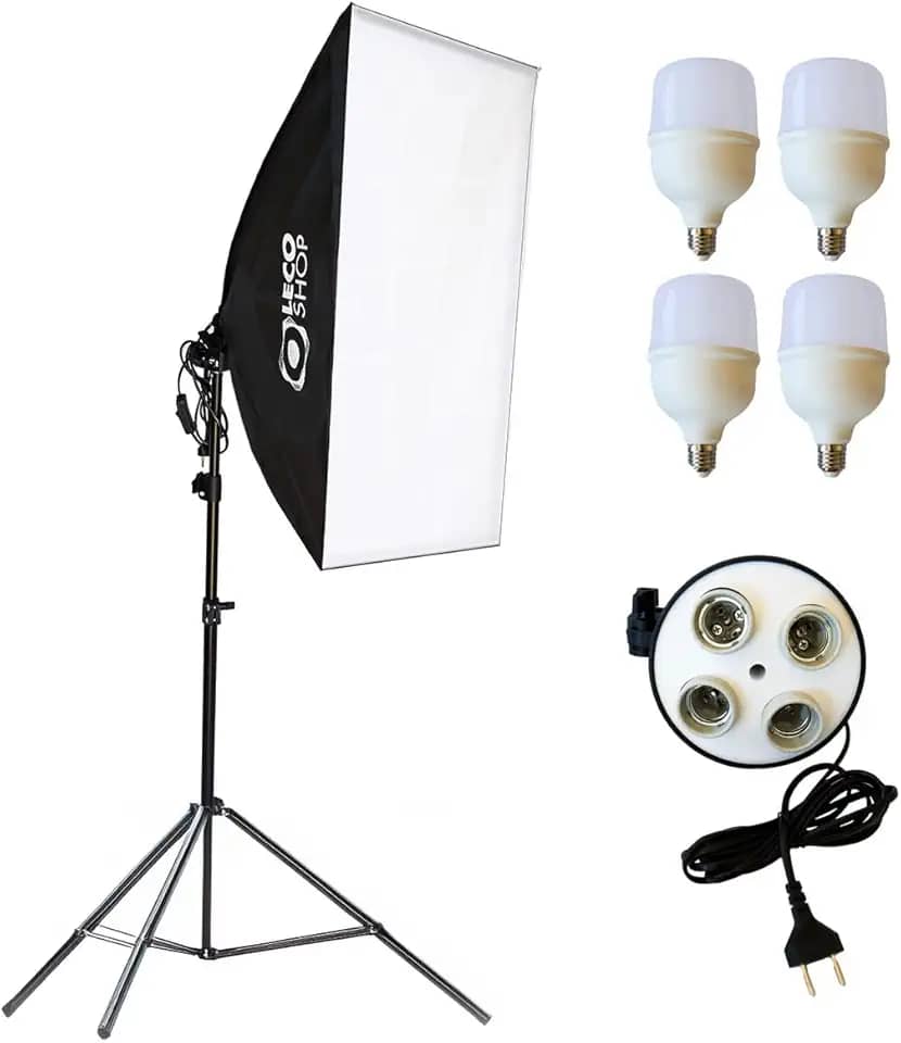 Kit Softbox com 4 lampadas LED e tripé de 2m, luz contínua para estúdio foto e vídeo