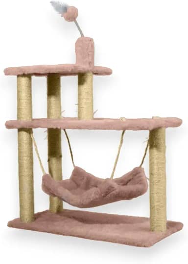 Arranhador Gato Triplo Cama Grande com Brinquedo Rosa