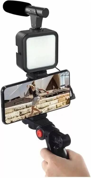 Tripé Suporte De Celular Com Iluminação De Led Microfone Condensador P2 Com Controle Sem Fio Tripod Estabilizador Gravação Compatível Com Câmera Profissional PREMIUM SYANG