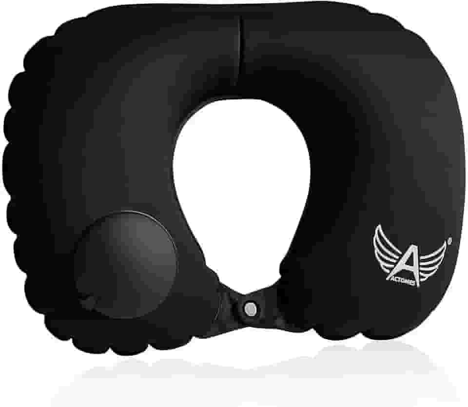 Almofada de Pescoço Inflável para Viagem – Conforto Compacto, Dobrável e Ergonômico 33x24cm