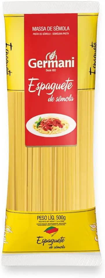 Macarrão Espaguete Sem Ovos Germani 500G, Germani Alimentos, Massa Espaguete De Sêmola Sem Ovos Pasta Spaghetti Senza Uova, Amarelo, Melhor Sabor Da Massa Mais Tradicional, Receita Caseira Desde 1892