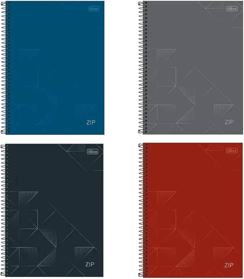 Kit de Caderno, 01 Matéria, Capa Dura, Zip, 80 Folhas, Tilibra, Pacote com 4 Unidades