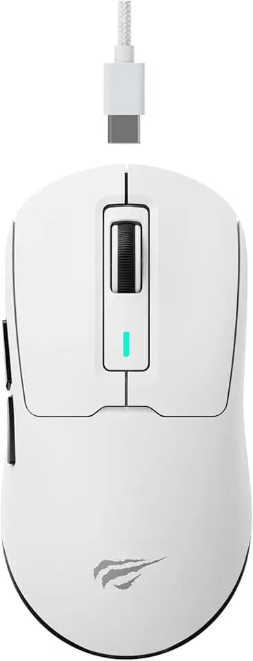 Havit Mouse Gamer Tri-Mode MS969SE White, Sem Fio e Com Fio, USB, Bluetooth, Wireless 2.4GHz, RGB, 6 Botões, 800-1600-2400-3200-6500-8000 DPI, Branco