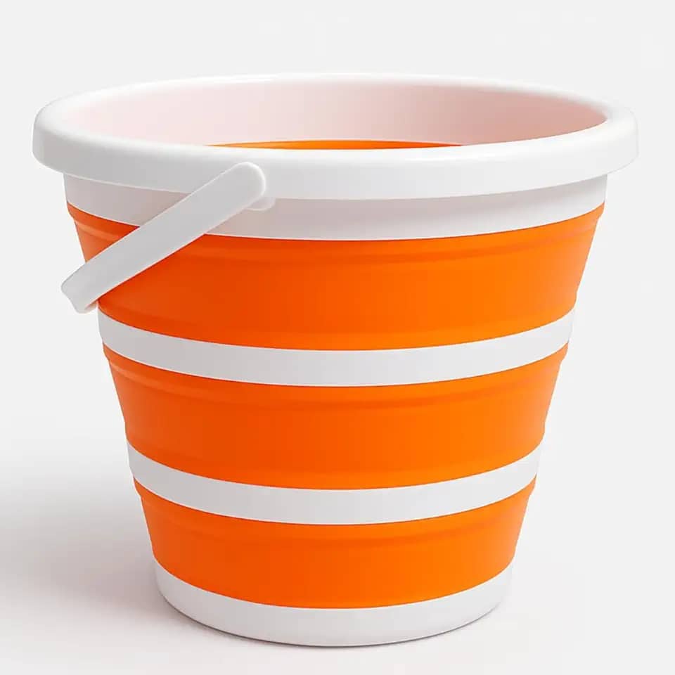 Balde Retrátil 3L Silicone Dobrável com Alça Ergonômica Multiuso Flexível Limpeza Geral 3 Litros Pescaria Viagem Praia Fácil de Armazenar e Guardar (Laranja)