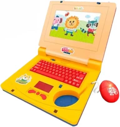 Laptop Infantil Educativo, Brinquedo Eletrônico com Teclado, Mouse e Música para Crianças (Vermelho com Amarelo)