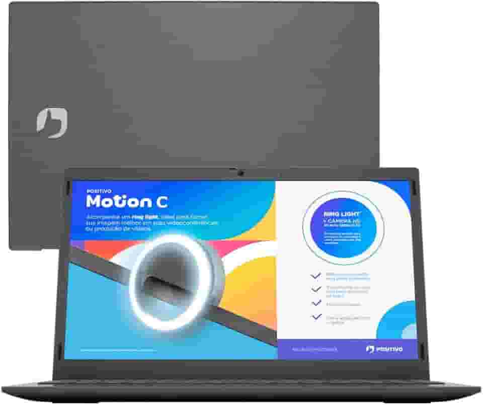 Notebook Positivo Motion C 14 Celeron 4GB 128GB Tela 14.1' Windows 11 Home, Cinza - com Ring Light e Alexa Integrada - C4128G-14
