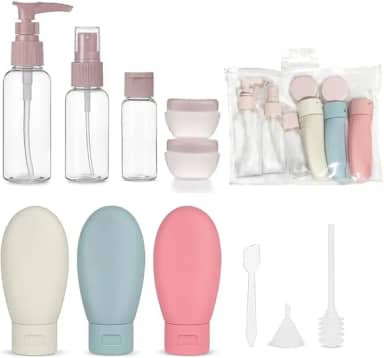 Kit de Viagem Frascos Recarregaveis Para Shampoo Condicionador Sabonete Creme Alcool em Gel Maquiagem e Cosmeticos em Geral – Premium