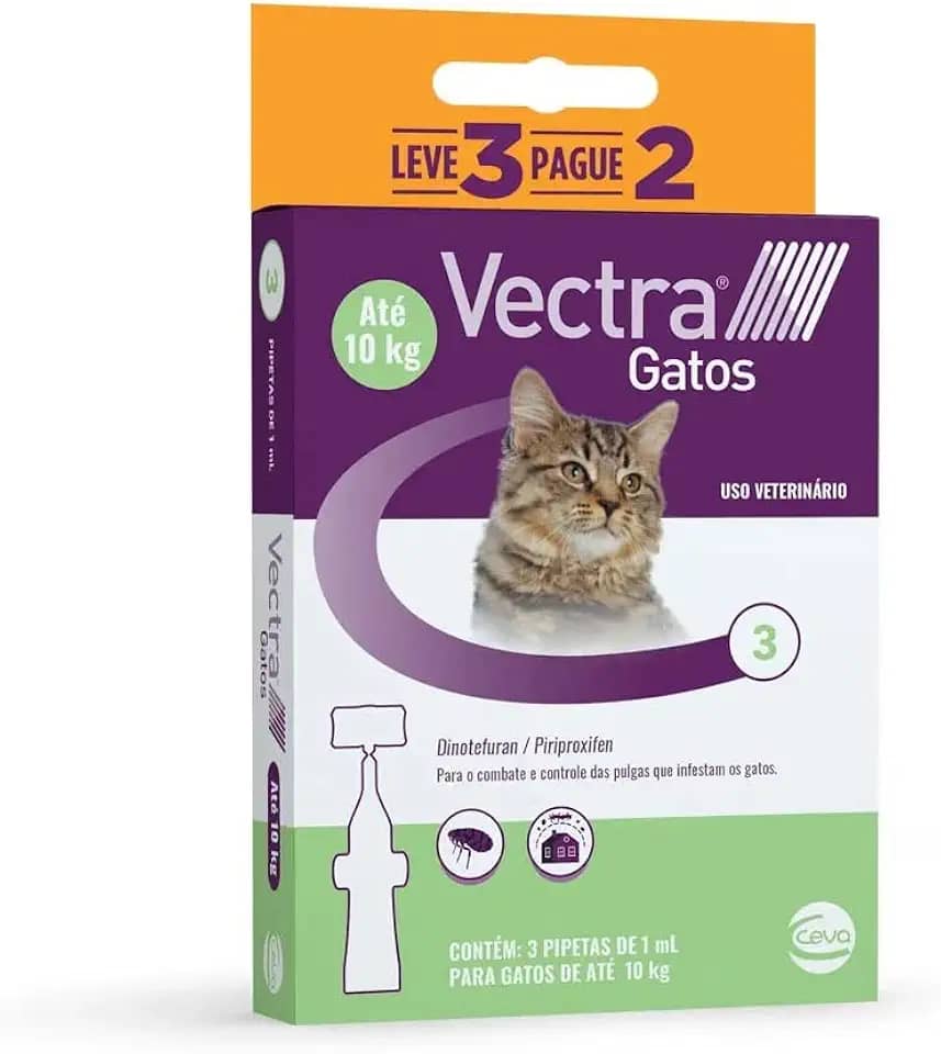 Ceva - Vectra Antipulgas para Gatos até 10kg - 3 Pipetas de 1,0mL - Leve 3 Pague 2 Pipetas