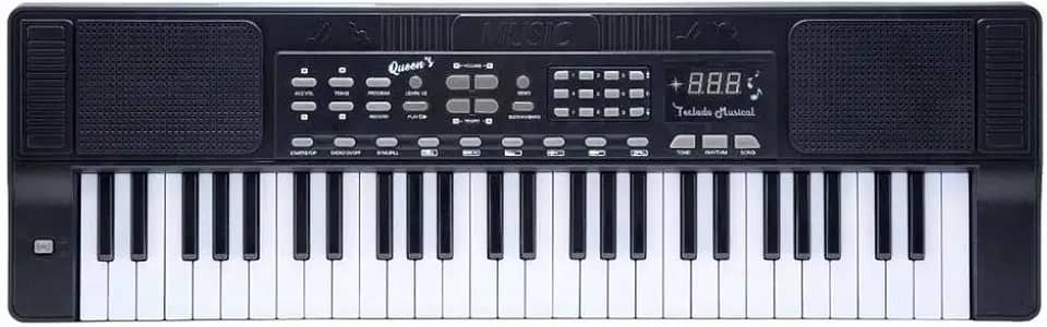Teclado Musical Queen's de 54 Teclas, para Iniciantes e Intermediários, Preto