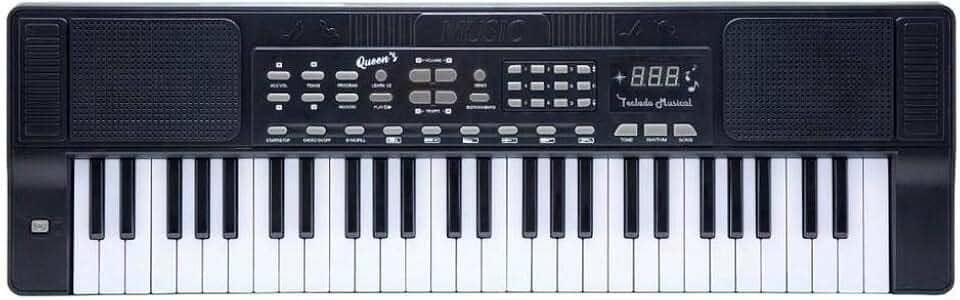 Teclado Musical Queen's de 54 Teclas, para Iniciantes e Intermediários, Preto