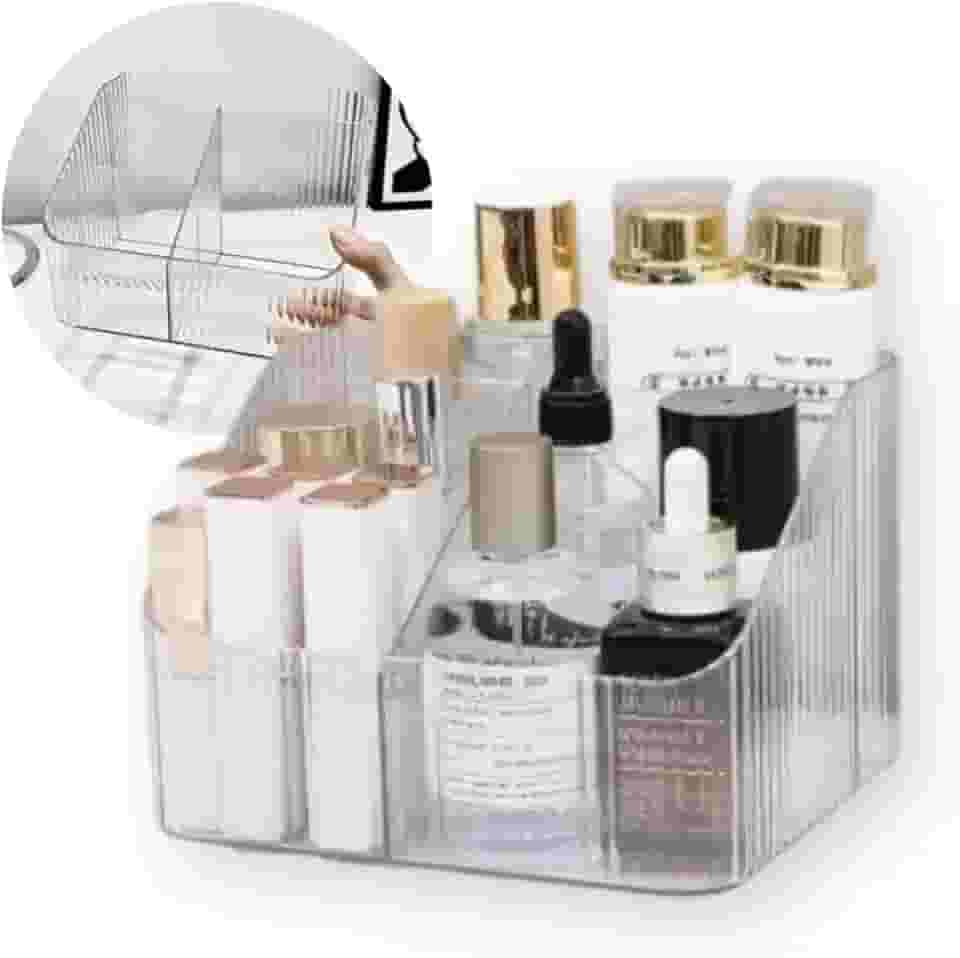 Organizador Multiuso 4 Divisões - Porta Maquiagem, Cosméticos, Bijuterias, Acessórios - Caixa Organizadora para Penteadeira, Banheiro e Mesa - Compacto, Resistente e Funcional - UpShop